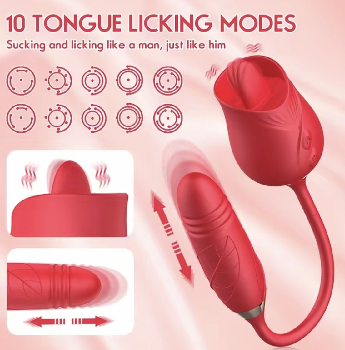 1pc Vibromasseur clitoridien tapotant la langue avec aspect rose Stimulateur de clitoris vibrant Jouet sexuel vaginal et anal Masturbation 2 en 1, Stimulateur de mamelon rechargeable Clit Sucker Femme